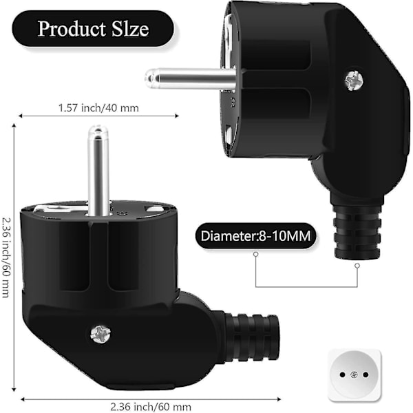 Schuko-kontakt vinklad stickpropp 3-pack, jordad stickpropp med böjskydd, kontakt 250V (16A), strömstickpropp vinklad för utomhusbruk