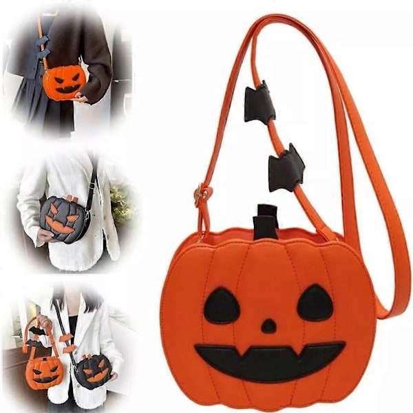 Halloween Kreativ Tegneserie Gresskar Crossbody Bag, Skummel Gresskar Crossbody Bag Black big mouth