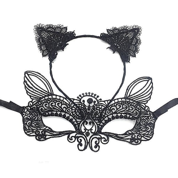 5-pack kattöron-huvudband, mask, halsband, handskar - Sexig kattkostym för fest