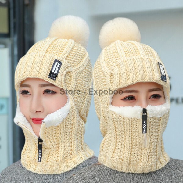 Coral Fleece Winter Knitted Warm Winter Hat/Cap For Women With Zipper Free Ship