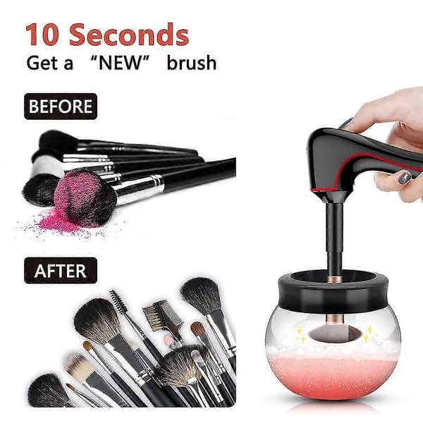 Elektrisk makeupbørsterenser og -tørrer, USB-opladning 3 tilstande, sort