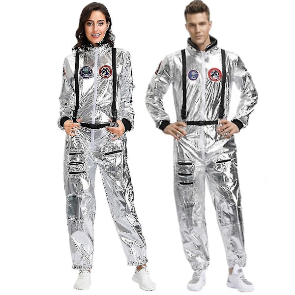 Par Astronaut Jumpsuit Uniform För Karneval Halloween Cosplay Fest Rymddräkt Rollspel Fancy Dress Up Women L