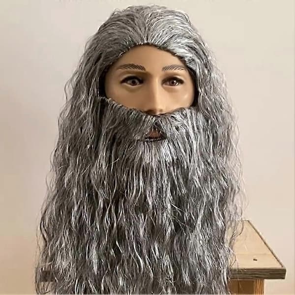Hobbit Sagan om ringen Gandalf Cosplay Resistent Syntetisk Hårperuk Skägg