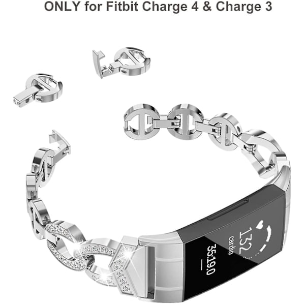 Kompatibelt med Fitbit Charge 4-armband/Charge 3-armband för kvinnor Silver