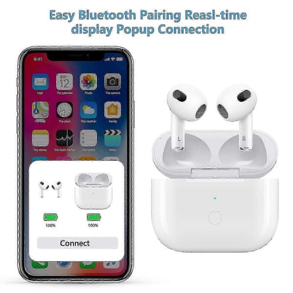 egnet for airpods 3. generasjons trådløst ladeetui med hurtiglading og bluetooth-synkroniseringsknapp