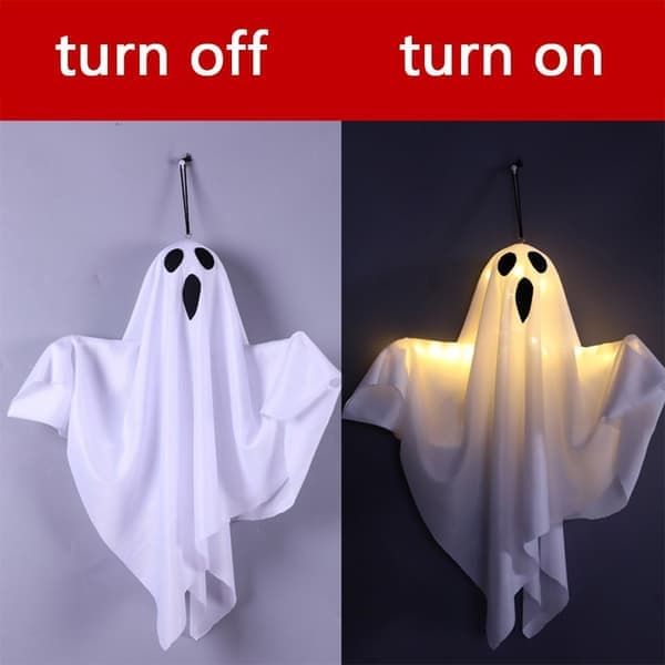 4-pack Halloween Ghost Decorations Halloween Hanging Ghosts with String Lights Battery Operated Halloween Decorations Scary Ghost Ornaments