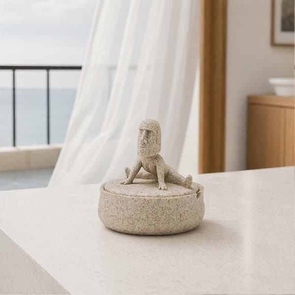 Yoga Pose Askfat – Moai Staty & Förseglat Lock – för Hemmakontorsinredning 1pc