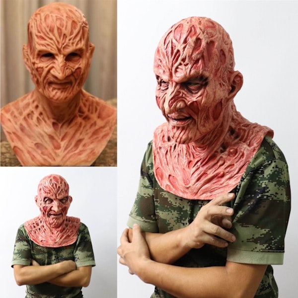 Freddy Krueger Latexmask Karneval Halloween Realistisk Vuxen Del