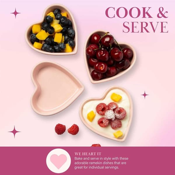 Hjerteformet Ramekin Sæt, Mini Keramiske Ramekiner, Ovnfaste Bageforme, Tåler Opvaskemaskine, Pink
