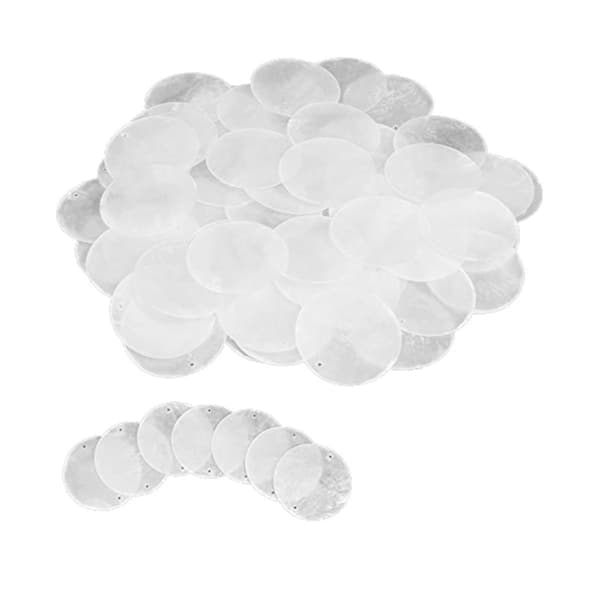 60 Pcs 2 Inch Round Capiz Shells 2 Holes Round Natural Shells White Shell Wind Chime Jewelry