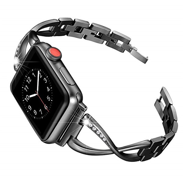 Yhteensopiva Apple Watch ranneke 38mm 40mm Iwatch Series 6/5/4/3/2/1 SE Tyylikäs ruostumattomasta teräksestä valmistettu koru lisävaruste rannekoru hihna (Musta)