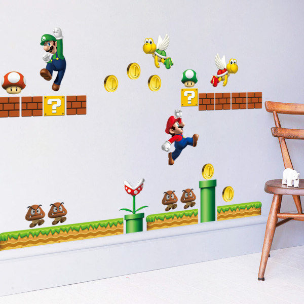 Två delar 30×90 cm Super Mario-klistermärken Dekorativa väggdekaler för barnrum