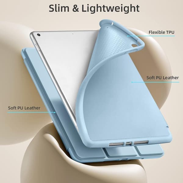 Case Compatible with iPad 10.2 Inch iPad 9th/8th Generation & iPad 7th Generation with Pencil Holder, Protective Case with Soft TPU Back, Sky Blue...