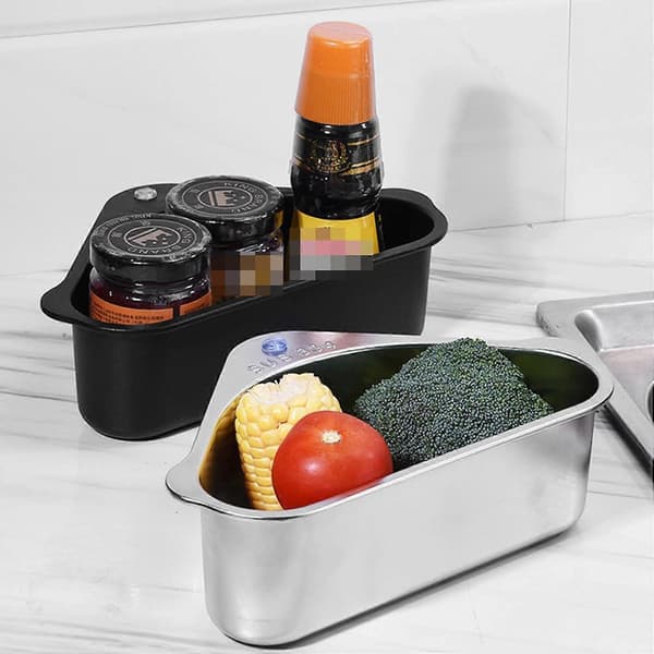 Sink Strainer Basket, Triangular Sink Strainer Basket Storage Rack Suction Cup, Sink Corner Hanging Basket Shelf Sink Basket for Kitchen Silver
