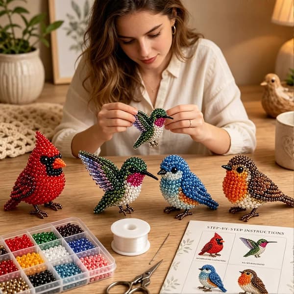 3D Perlebroderisæt – Højlandsko og Sommerfugl – for Begyndere og Voksne E