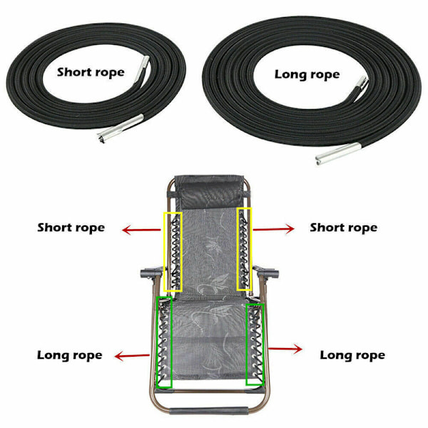 Ersättningsmaterial för stol, tyg för Anti Gravity Lounge Chair med snöre, stoltillbehör Bungee Elastic Patio Recliner Chair (Svart Grå)