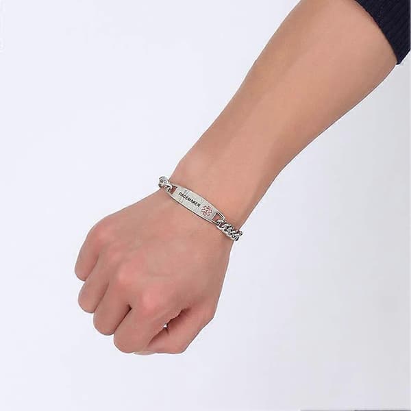 Medicinsk alarmarmbånd i rustfrit stål, graverbar, 22 cm, pacemaker medicinsk ID-armbånd