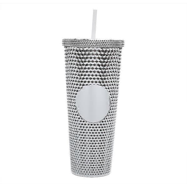 Gradient Himmelsblå Rosa 701-800ml Dubbellagers Plastmugg med Sugrör, Stor Kapacitet, Kreativ, Galvaniserad Gradientfärg, Durianformad Mugg