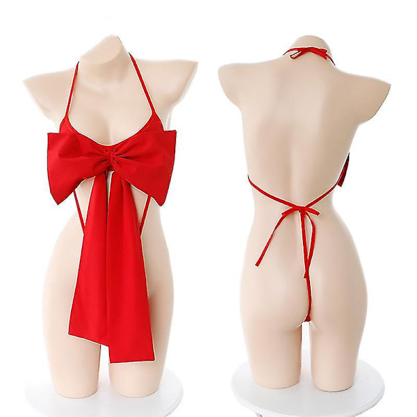 Sexy Lingeri Sæt til Kvinder - Julepyjamas med Sløjfe, 'Unwrap Me' Teddy Babydoll Anime Cosplay Nattøj Undertøj Gave Rød - ya