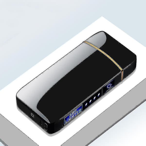 Elektrisk vindtæt metal lighter dobbelt lysbue flammeløs plasma genopladelig USB lighter LED strømdisplay berøringssensor lighter sort
