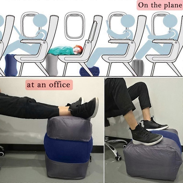 Oppblåsbar fotstøttepute for reise Barn Voksne Flyreise Puter Høydejusterbar Fotpute for Kontor Hjem Bil Light Grey
