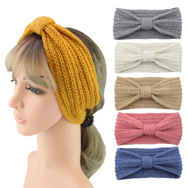 Girl Fashion Bow Knot Headband Woolen Knitted Hairband Warm Headwear Headwrap