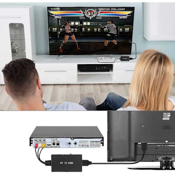 RCA till HDMI-omvandlare, komposit till HDMI-adapter stödjer 1080p Pal/ntsc