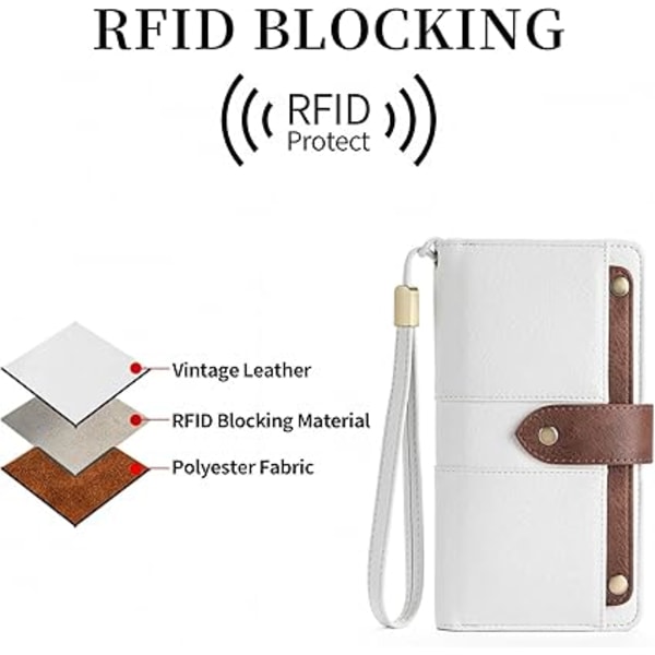 Dame Ægte Læderpung Stor Kapacitet Bifold RFID Blokerende Kortholder med Lynlåslomme