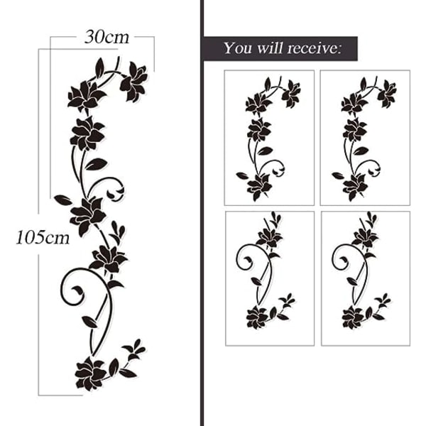 2 set Väggdekaler 105*30cm Vinranka Blomma Svart PVC Design Vägg S