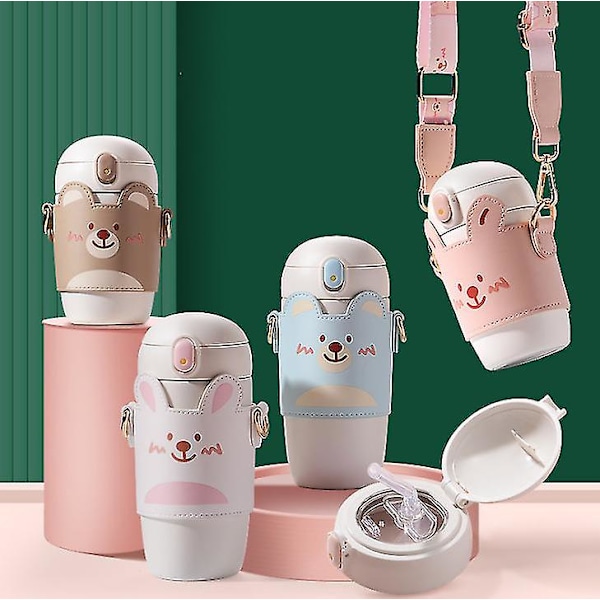 Eristetty vesikuppi lapsille, crossbody-vesipullo, kannettava kuppi ulkokäyttöön Pink Bunny 450ml