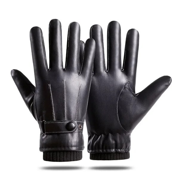 Gloves Men Winter PU Leather Touch Screen Plus Velvet Keep Warm Windproof Driving Autumn Male Black Gloves
