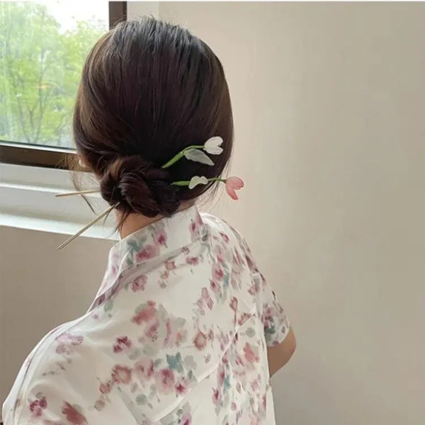 Ancient Style High-End Hairpin Women Simple Modern Glass Clips Hanfu Accessories Flower Hair Clips Metal Material Headdress