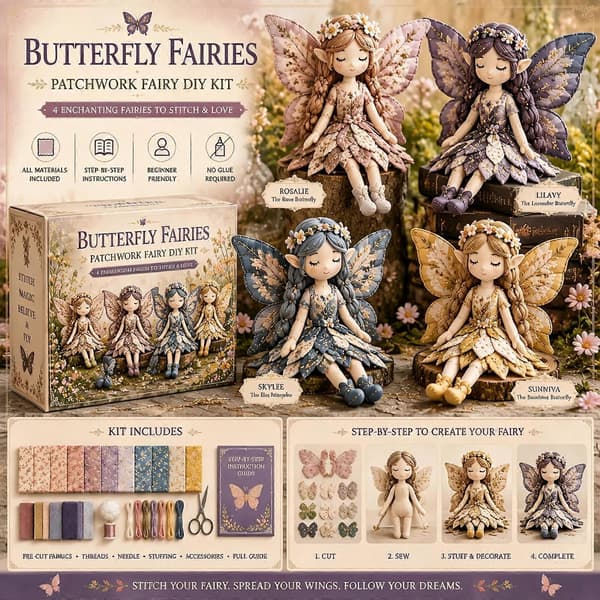 Fairy Patchwork DIY-sett 4 Vingede Alvedukker Syhåndverkssamling Nybegynnervennlig Komplett Sett A