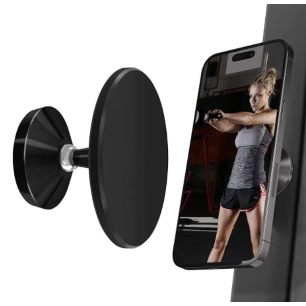 Uppgraderad magnetisk telefonhållare för gym, dubbelmagnet med starkt grepp svart