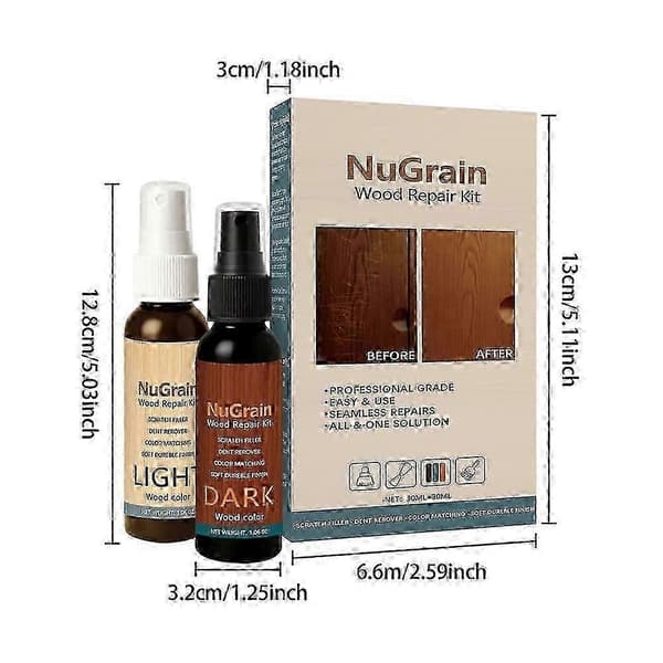Træreparationssæt - Hurtigvirkende ridsefjerner - 30ml+30ml - Til parkettræ