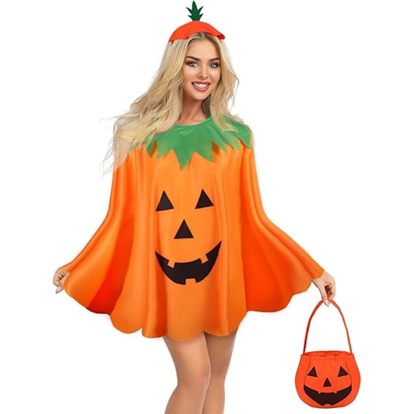 Halloween Pumpa Kostym Set för Vuxna Pumpa Poncho med