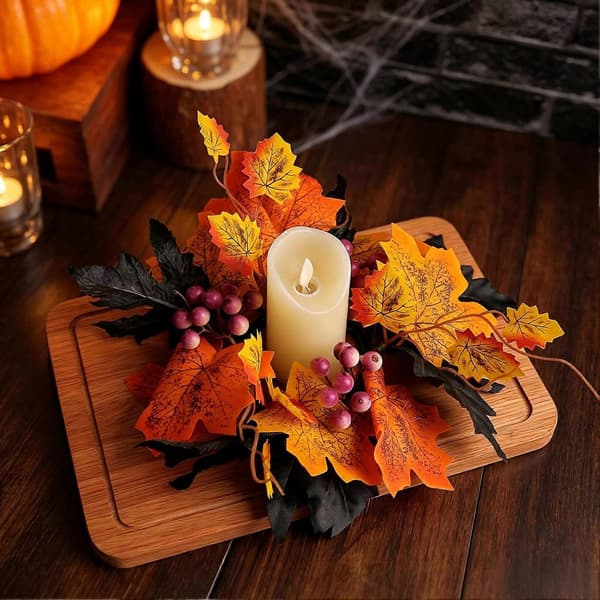 Halloween Blomsterlysring – Kunstig Lønnerose – for Borddekorasjon 1