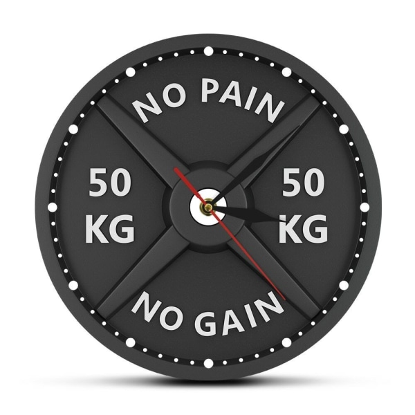 NO PAIN NO GAIN 50KG Barbell 3D Modern Wall Clock Weight Lifting Dumbbell Gym