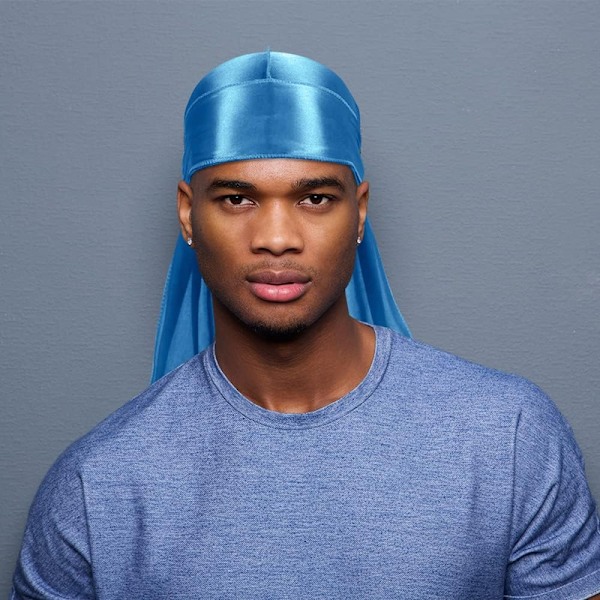 6 stk. Silkeaktig Durag for Menn, Pakke med Durags Do Rags med Lang Hale og Brede Stropper for Menn Kvinner, 6 Farger