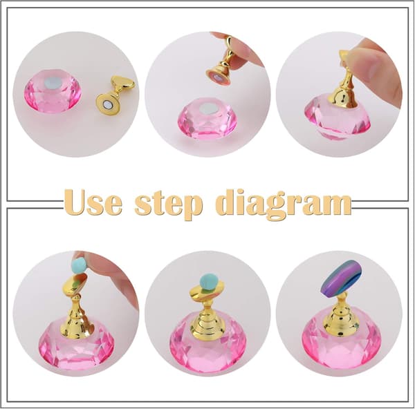 Neglekunstdisplaystativ (rosa) med magnetisk holder og krystallbase