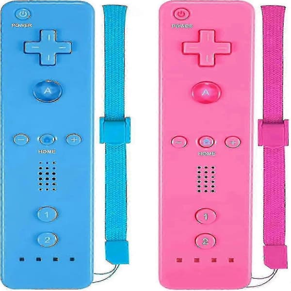 2-pak klassiske trådløse controllere kompatible med Wii og Wii U, spilcontroller med silikoneetui og håndledsrem (pink og blå)