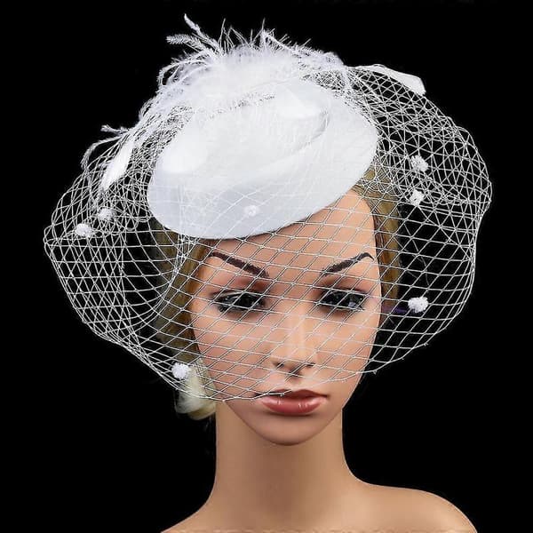 Fjer Mesh Garn Hoved Blomst Høj Kvalitet Mesh Og Fjer Materiale Hår Tilbehør Til Catwalk Halloween Tema Fester White