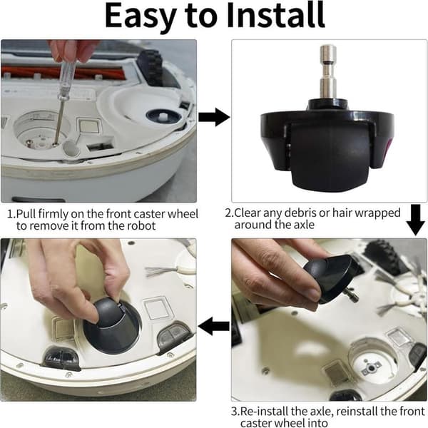 Front Wheel Compatible with Roborock S6/S5 Max/E4 Series Vacuum Cleaners, 360° Rotation for Smooth Navigation
