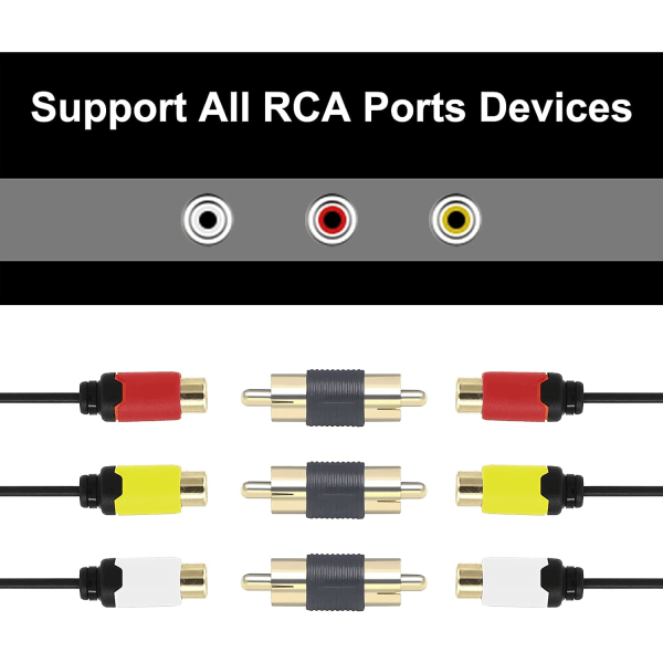 RCA Hann til Hann Adapter, RCA Lydkabel Skjøtekontakt, 5-pakning Gullbelagt Dobbel Hannkontakt