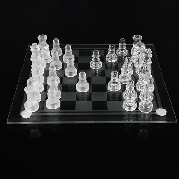 Schackset i glas, Frostat/Polerat Schackset i glas
