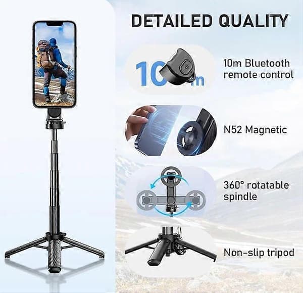 4-i-1 Multifunktionel Magnetisk Selfiestang, Universal 360 Rotation