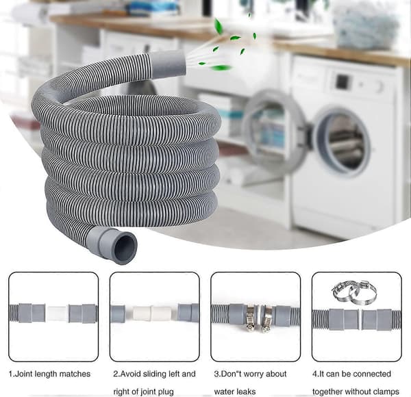 5m Spiral afløbsslange, vaskemaskine afløbsslange, kloakslange