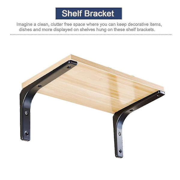 Kraftig hyllebrakett L-formet - 4 stk stål møbelveggmontering for DIY hjemmedekor Black 100x100mm