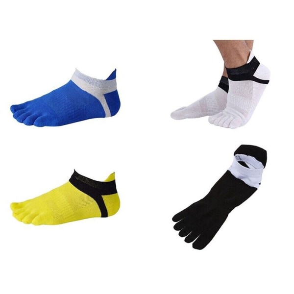4 ve Finger Socks Cotton Athletic Running white+yellow++black T9V3