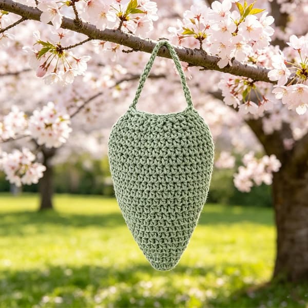 Blå hæklet bikube-netpose, jordbærformet opbevaringspose, hængekurv, 18*23cm